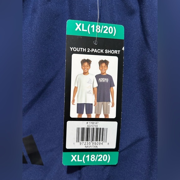 NWT Adidas Youth 2-Pack Set of Casual Athletic Shorts - Navy Blue & Tan Boy’s XL - Picture 2 of 3